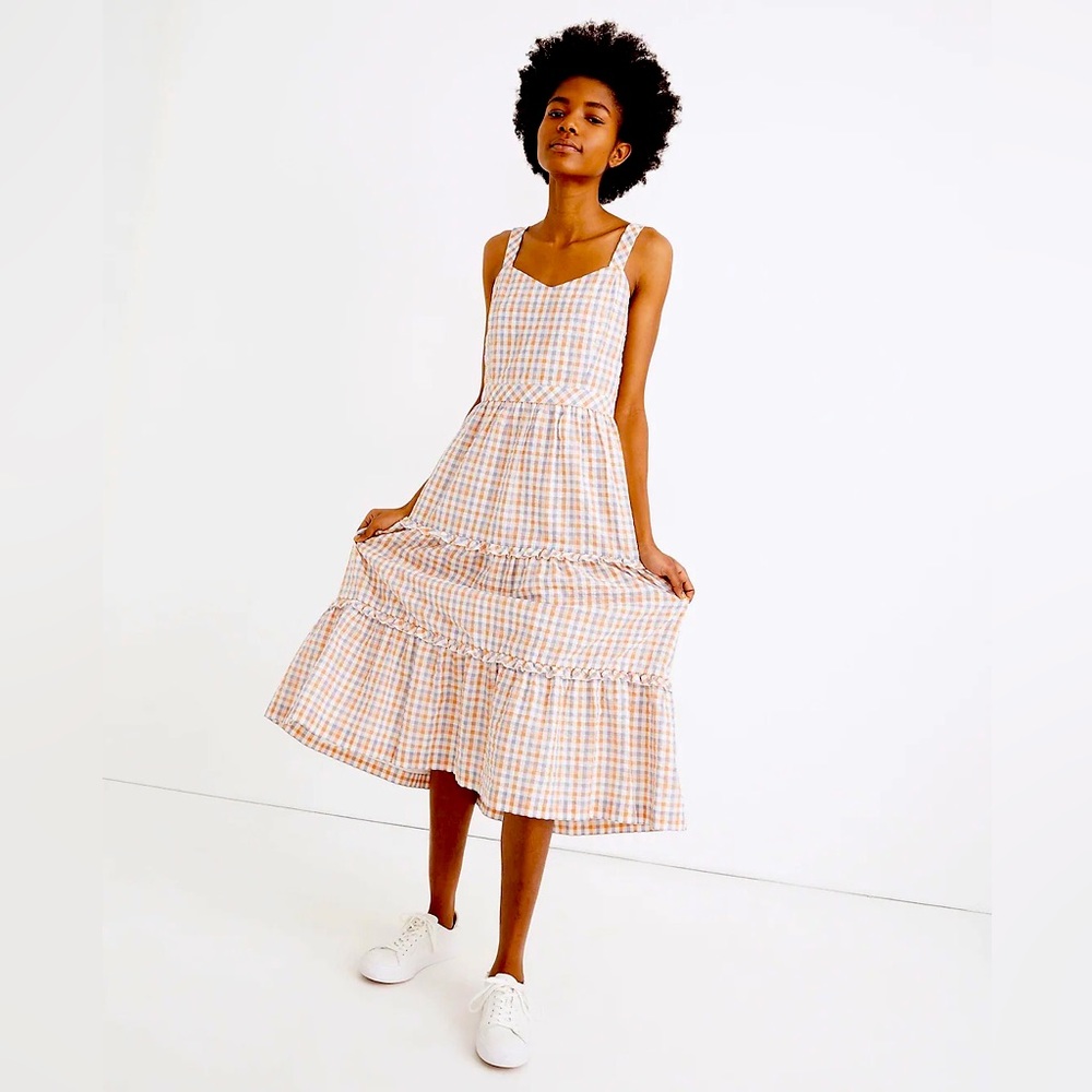 Madewell sweetheart ruffle tiered midi dress